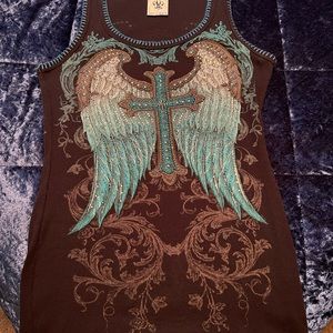 Beautiful Vocal tank top. Perfect cond. Lots of rhinestones. XL fits like a L.